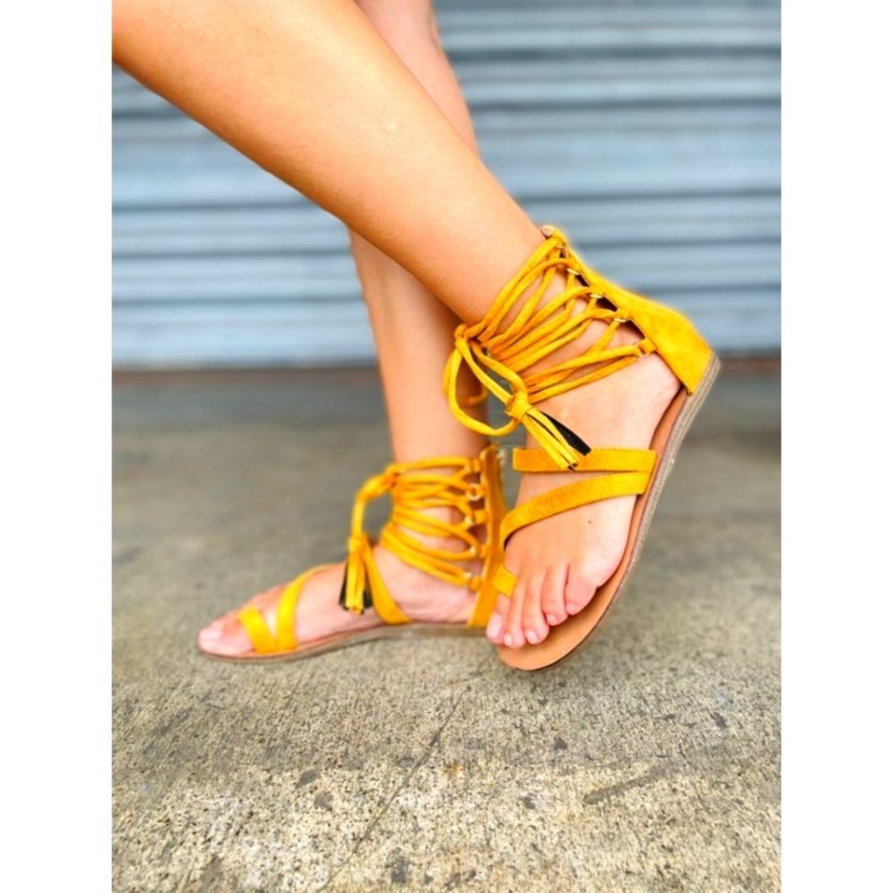 Yellow Lace-Up Sandals
